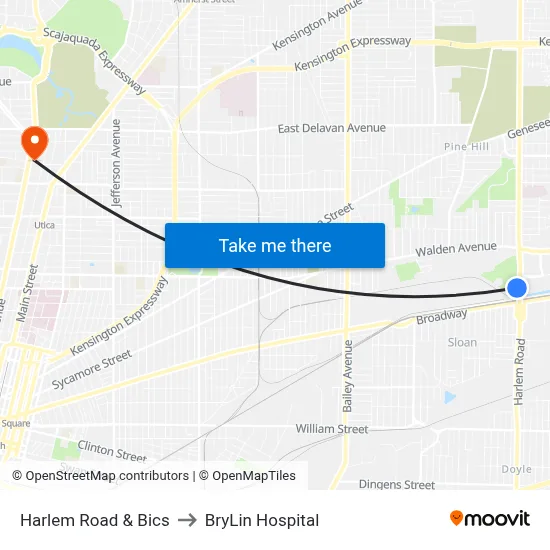 Harlem Road & Bics to BryLin Hospital map
