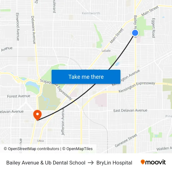 Bailey Avenue & Ub Dental School to BryLin Hospital map