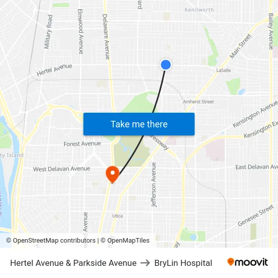 Hertel Avenue & Parkside Avenue to BryLin Hospital map