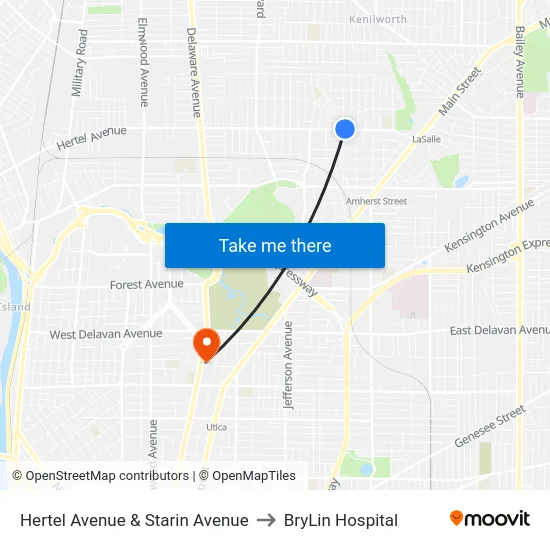 Hertel Avenue & Starin Avenue to BryLin Hospital map