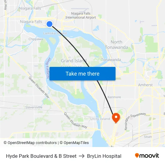 Hyde Park Boulevard & B Street to BryLin Hospital map