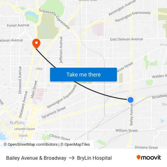 Bailey Avenue & Broadway to BryLin Hospital map