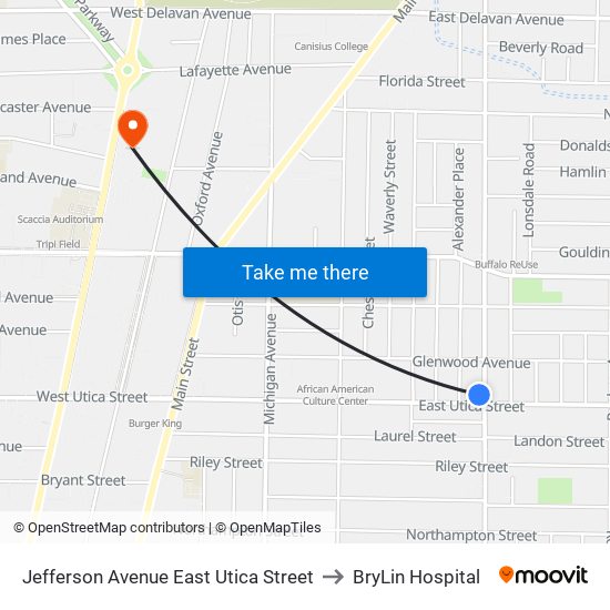 Jefferson Avenue East Utica Street to BryLin Hospital map