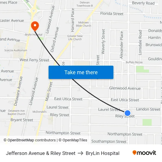 Jefferson Avenue & Riley Street to BryLin Hospital map
