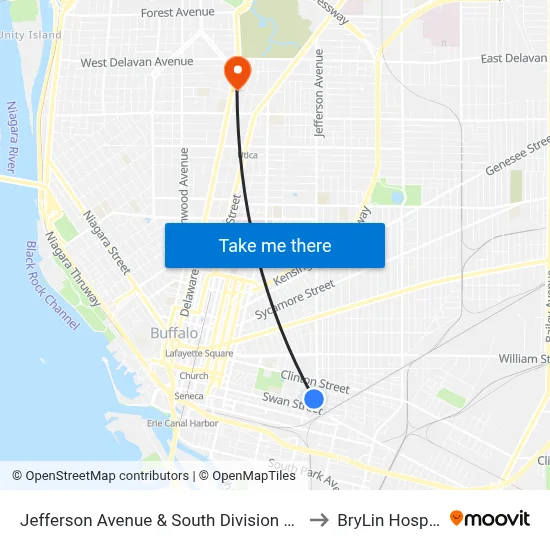 Jefferson Avenue & South Division Street to BryLin Hospital map