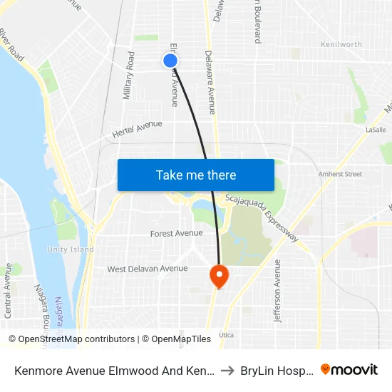 Kenmore Avenue Elmwood And Kenmore to BryLin Hospital map