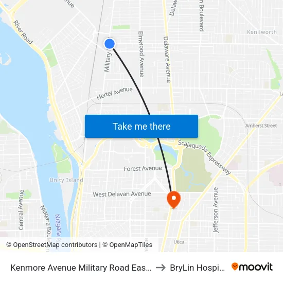 Kenmore Avenue & Military Road to BryLin Hospital map