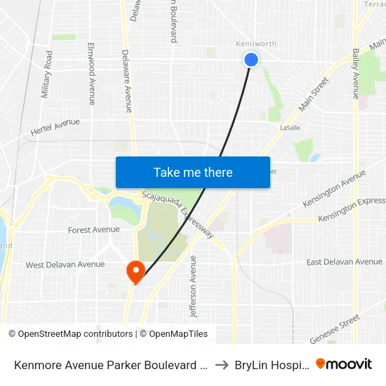 Kenmore Avenue Parker Boulevard Wes to BryLin Hospital map