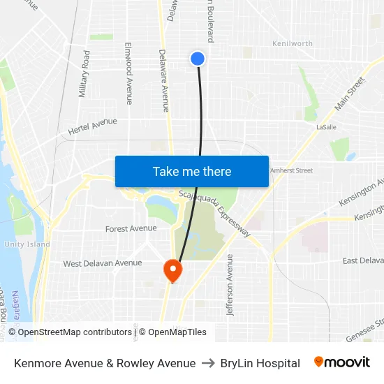 Kenmore Avenue & Rowley Avenue to BryLin Hospital map