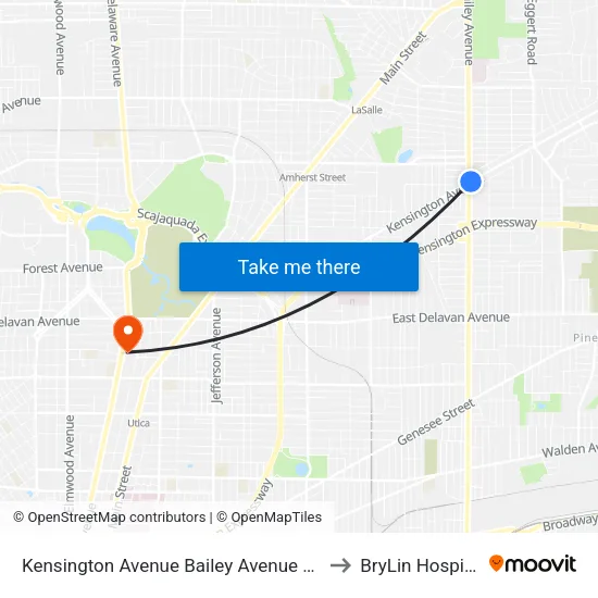 Kensington Avenue & Bailey Avenue to BryLin Hospital map