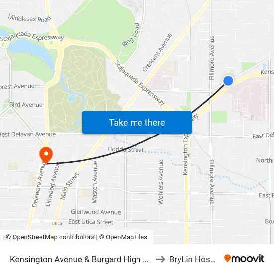 Kensington Avenue & Burgard High School to BryLin Hospital map