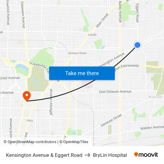 Kensington Avenue & Eggert Road to BryLin Hospital map