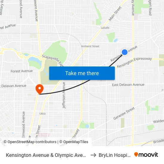Kensington Avenue & Olympic Avenue to BryLin Hospital map