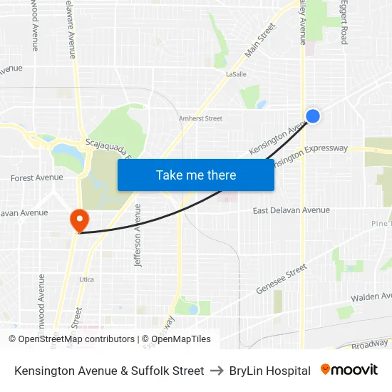 Kensington Avenue & Suffolk Street to BryLin Hospital map