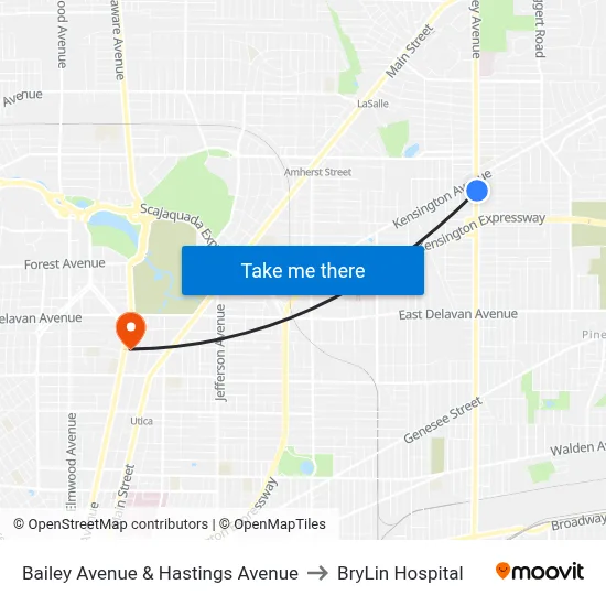 Bailey Avenue & Hastings Avenue to BryLin Hospital map