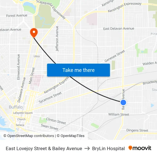 East Lovejoy Street & Bailey Avenue to BryLin Hospital map