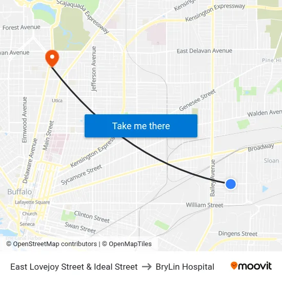 East Lovejoy Street & Ideal Street to BryLin Hospital map