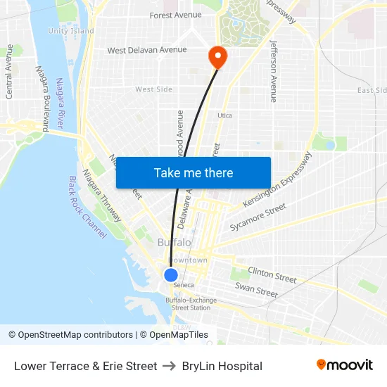 Lower Terrace & Erie Street to BryLin Hospital map