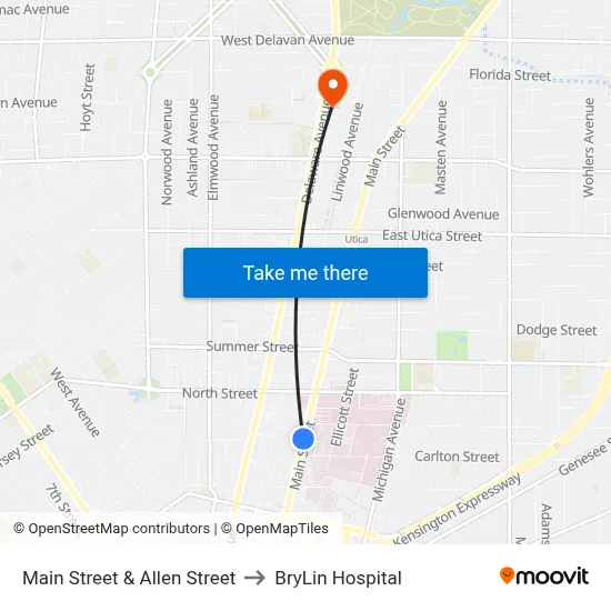 Main Street & Allen Street to BryLin Hospital map