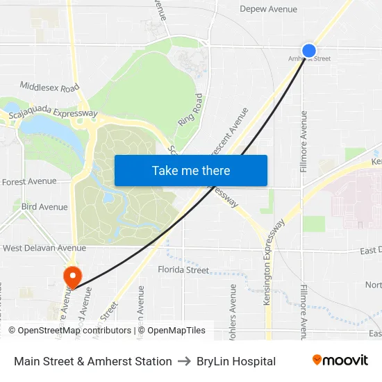 Main Street & Amherst Station to BryLin Hospital map