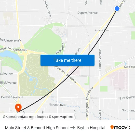 Main Street & Bennett High School to BryLin Hospital map