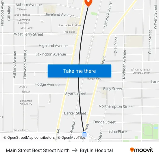 Main Street Best Street North to BryLin Hospital map