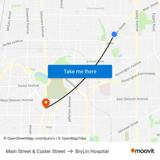 Main Street & Custer Street to BryLin Hospital map