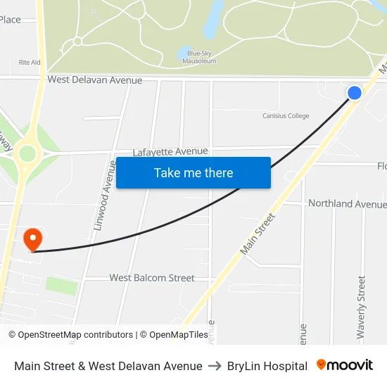 Main Street & West Delavan Avenue to BryLin Hospital map