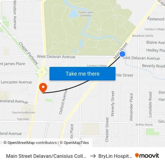 Main Street Delavan/Canisius Colleg to BryLin Hospital map