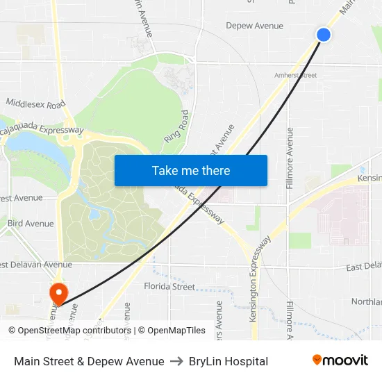 Main Street & Depew Avenue to BryLin Hospital map