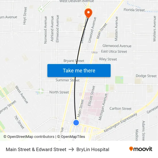 Main Street & Edward Street to BryLin Hospital map
