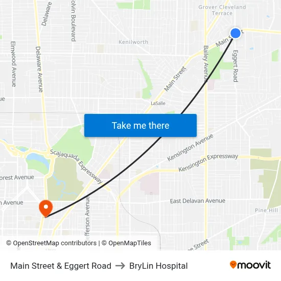 Main Street & Eggert Road to BryLin Hospital map