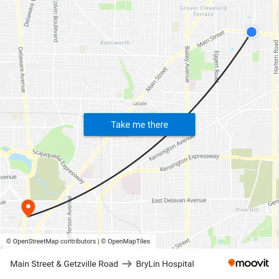 Main Street & Getzville Road to BryLin Hospital map