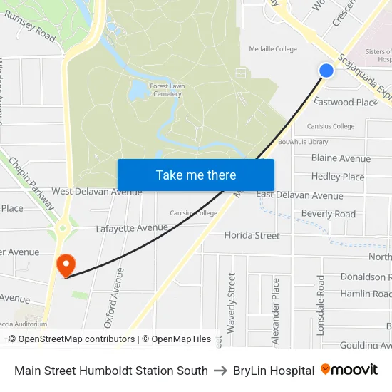 Main Street Humboldt Station South to BryLin Hospital map