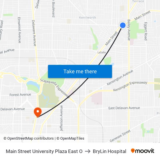 Main Street University Plaza East O to BryLin Hospital map