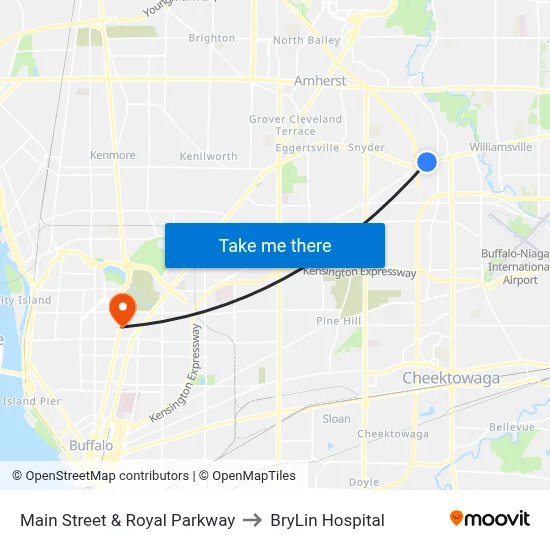 Main Street & Royal Parkway to BryLin Hospital map