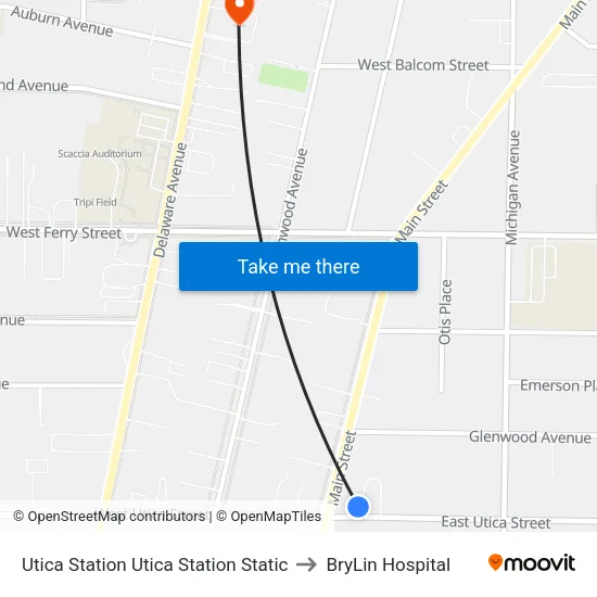 Utica Station to BryLin Hospital map