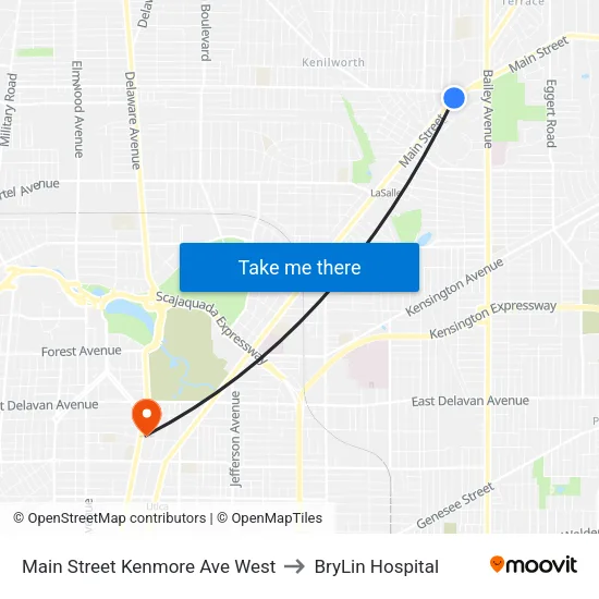 Main Street Kenmore Ave West to BryLin Hospital map