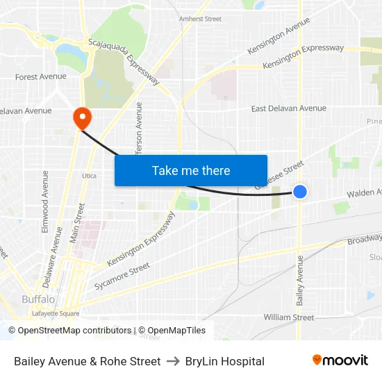 Bailey Avenue & Rohe Street to BryLin Hospital map