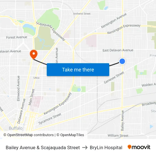 Bailey Avenue & Scajaquada Street to BryLin Hospital map