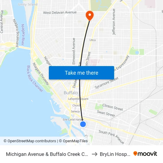 Michigan Avenue & Buffalo Creek Casino to BryLin Hospital map