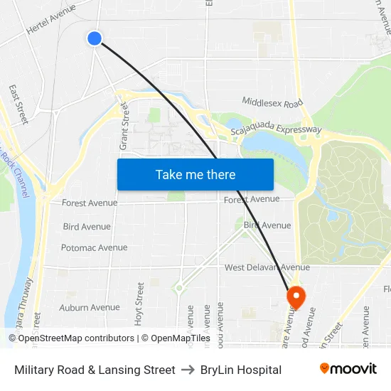 Military Road & Lansing Street to BryLin Hospital map