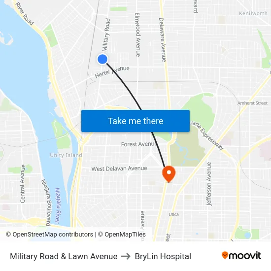 Military Road & Lawn Avenue to BryLin Hospital map