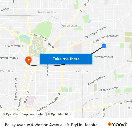 Bailey Avenue & Weston Avenue to BryLin Hospital map