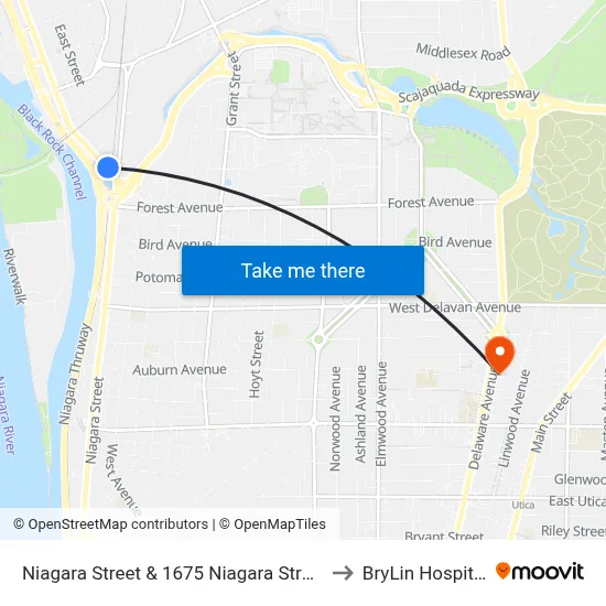 Niagara Street & 1675 Niagara Street to BryLin Hospital map