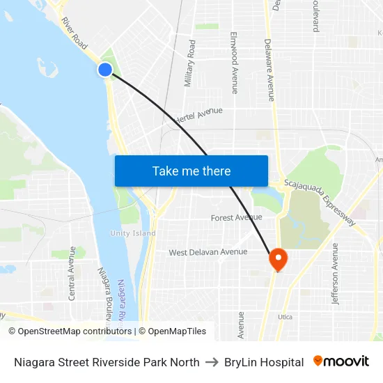 Niagara Street Riverside Park North to BryLin Hospital map