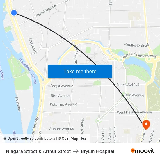 Niagara Street & Arthur Street to BryLin Hospital map