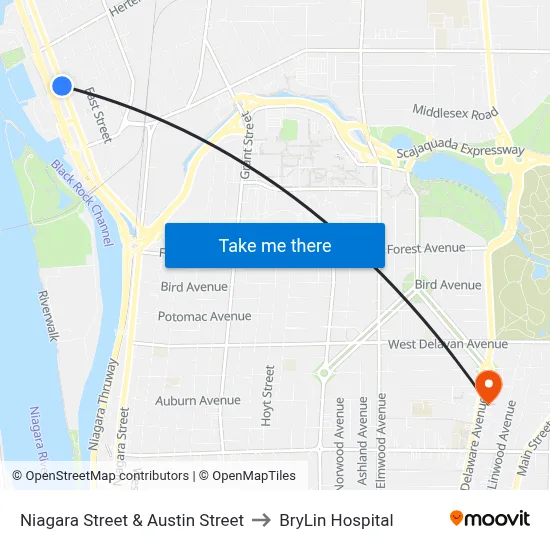 Niagara Street & Austin Street to BryLin Hospital map