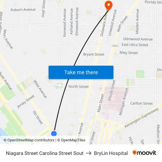 Niagara Street Carolina Street Sout to BryLin Hospital map