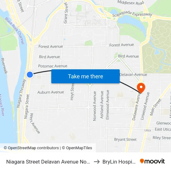 Niagara Street & Delavan Avenue to BryLin Hospital map
